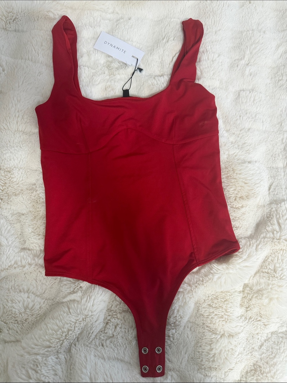 Dynamite Red Sleeveless Scoop-Neck Bodysuit